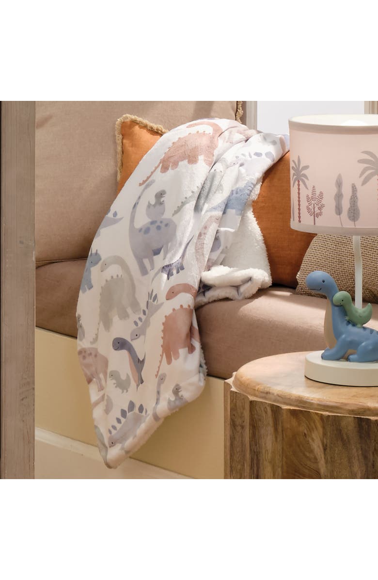 Lambs & Ivy Dino-Might Ultra-Soft Fleece Watercolor Dinosaur Baby Blanket, Alternate, color, White