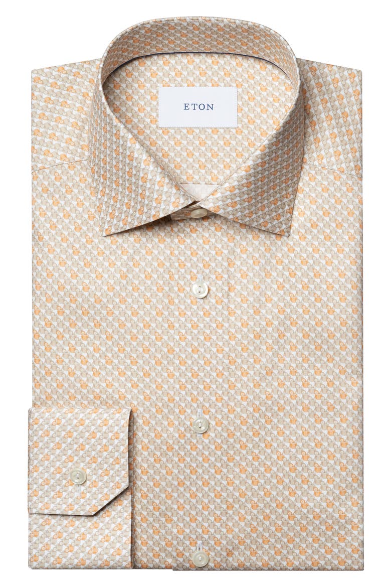 Slim Fit Tropical Cocktail Print Cotton Twill Dress Shirt, Alternate, color, MEDIUM ORANGE