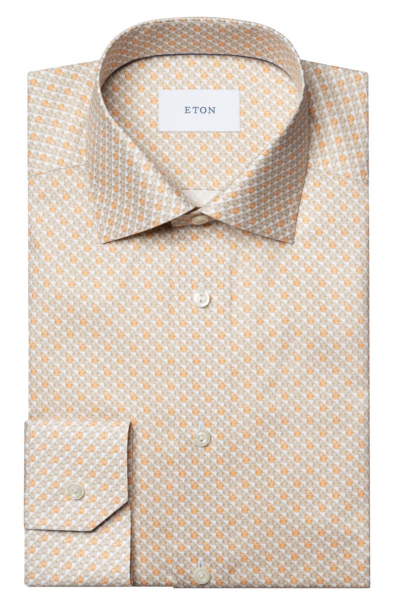 Eton Slim Fit Tropical Cocktail Print Cotton Twill Dress Shirt, Alternate, color, Medium Orange