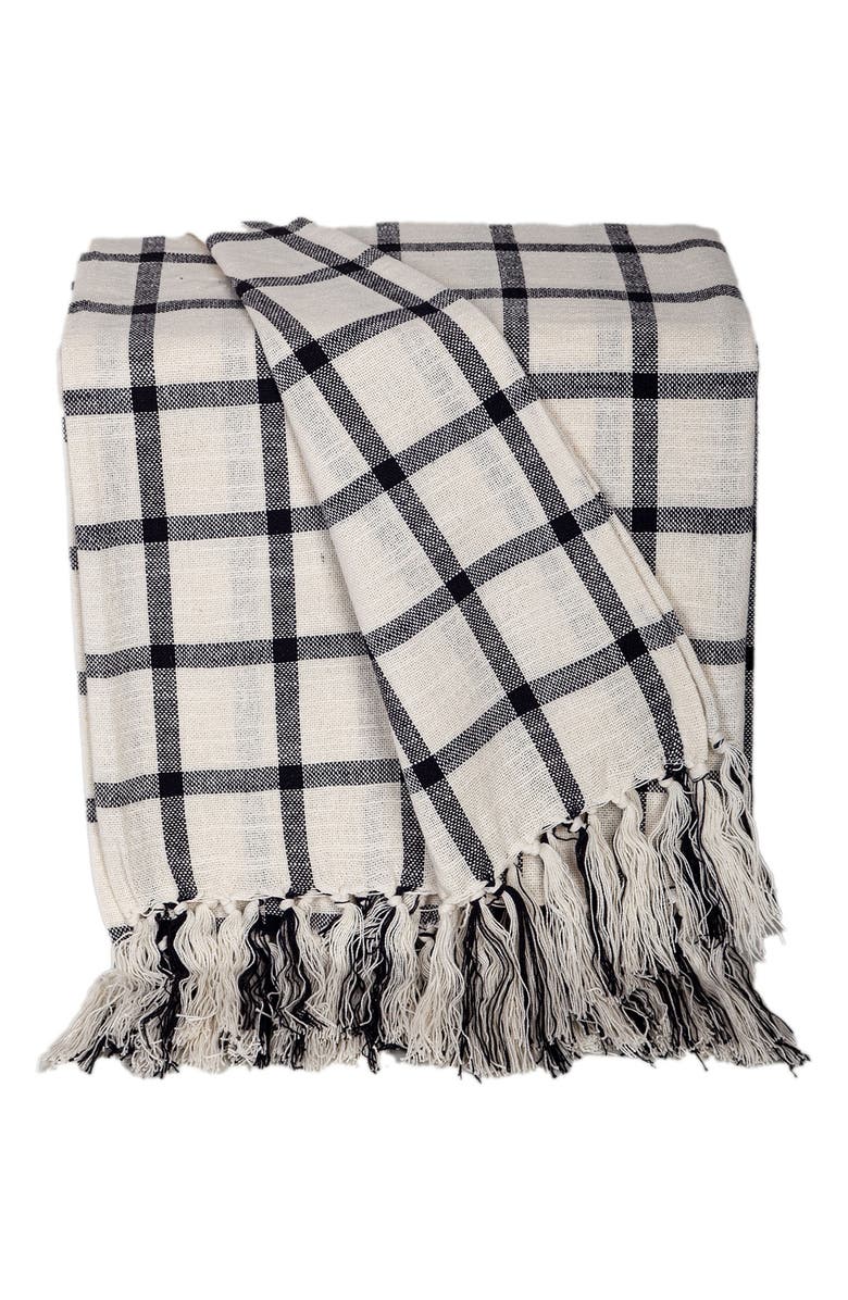 PARKLAND COLLECTION Katja Grid Cotton Throw Blanket, Main, color, Charcoal/ White