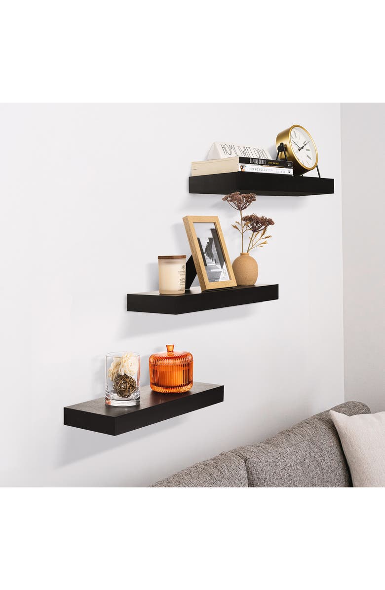 SORBUS Set of 3 Floating Shelves, Alternate, color, Black