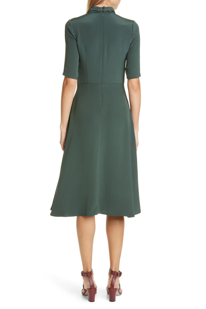 Twist Neck Crepe Midi Dress, Alternate, color, HUNTER GREEN