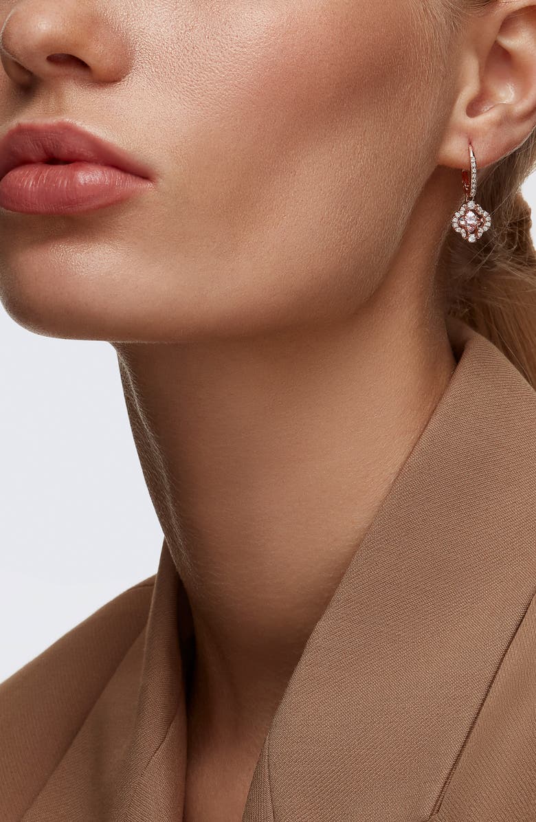 Swarovski Una Clover Crystal Drop Earrings, Alternate, color, Pink