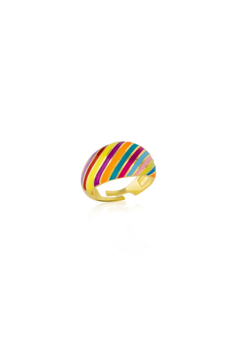Spero London Enamel Rainbow Stripe Chunky Sterling Silver Ring, Main, color, Gold