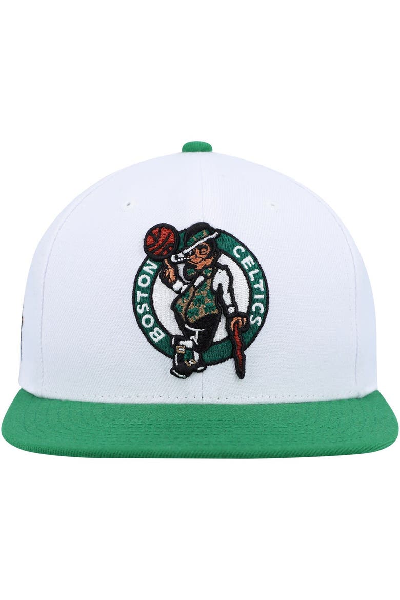 Men's Mitchell & Ness White/Green Boston Celtics Side Core 2.0 Snapback Hat, Alternate, color, White