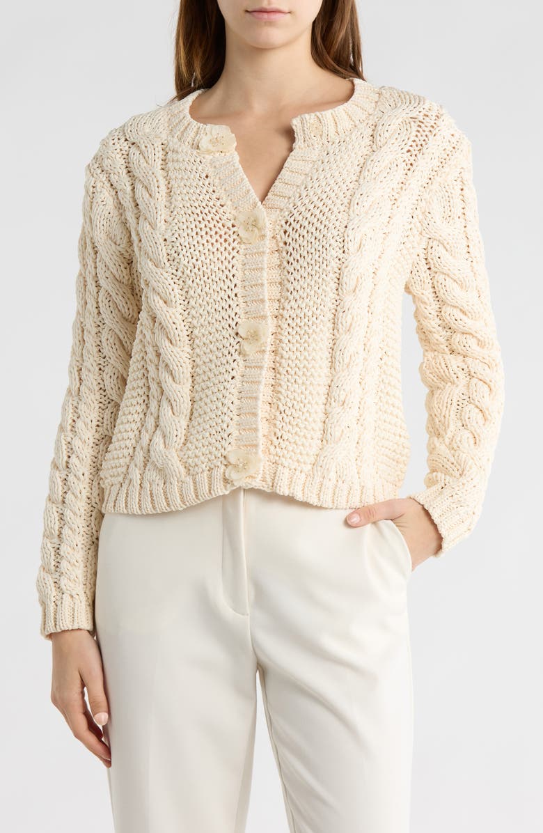 ELIE ELIE TAHARI Chunky Cable Stitch Cardigan, Main, color, Natural