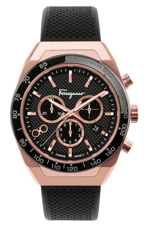 Salvatore Ferragamo SLX Chronograph Rubber Strap Watch, 43mm