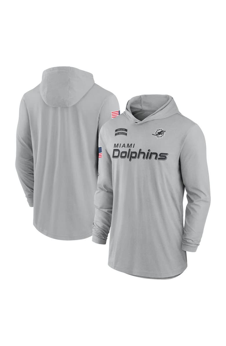 Nike Men's Nike Gray Miami Dolphins 2024 Salute to Service Lightweight Performance Long Sleeve Hooded T-Shirt, Alternate, color, Gray