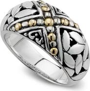 SAMUEL B. 18K Yellow Gold & Sterling Silver Leaf Design Filigree Band Ring