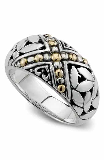 SAMUEL B. 18K Yellow Gold & Sterling Silver Leaf Design Filigree Band Ring