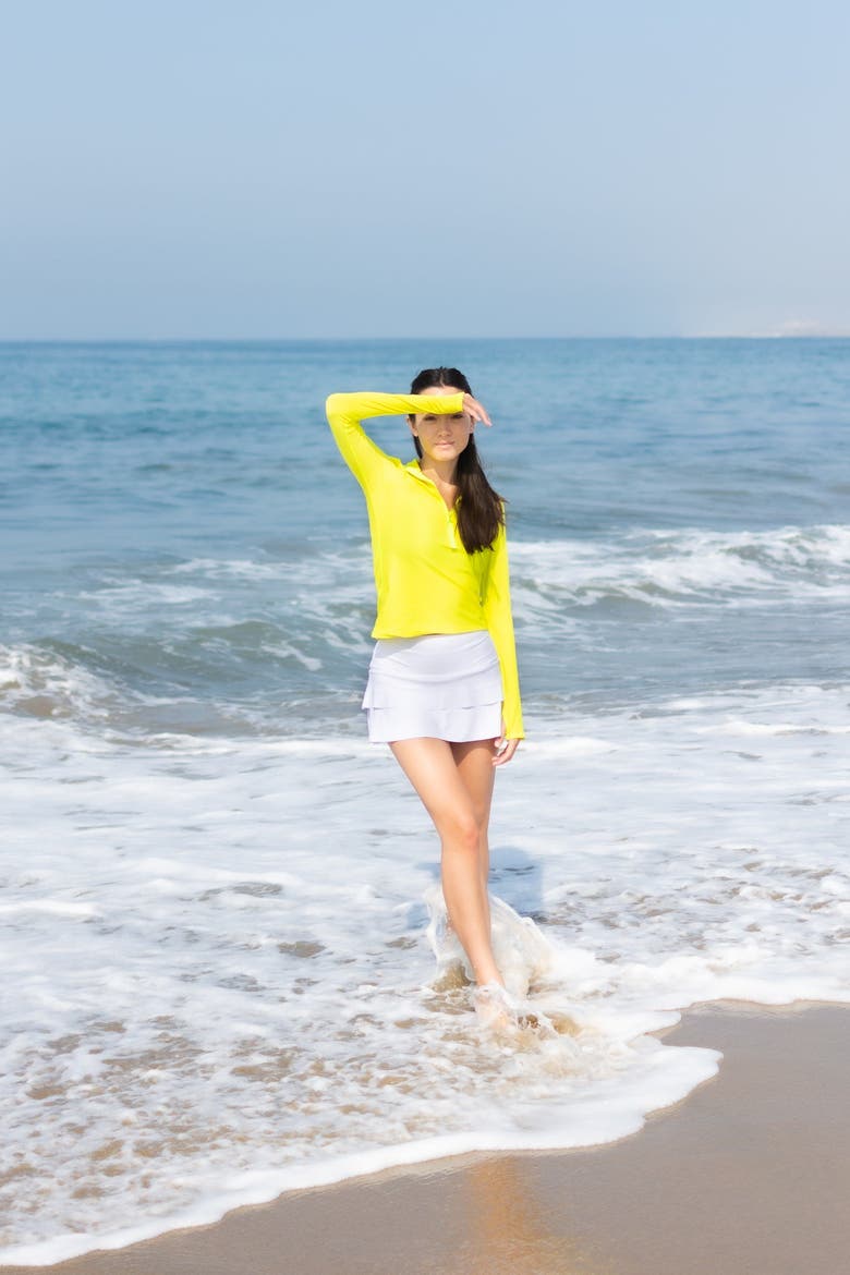 Women's Zip-Front Rash Guard Swim Top - UPF 50+, Alternate, color, Bright Yellow
