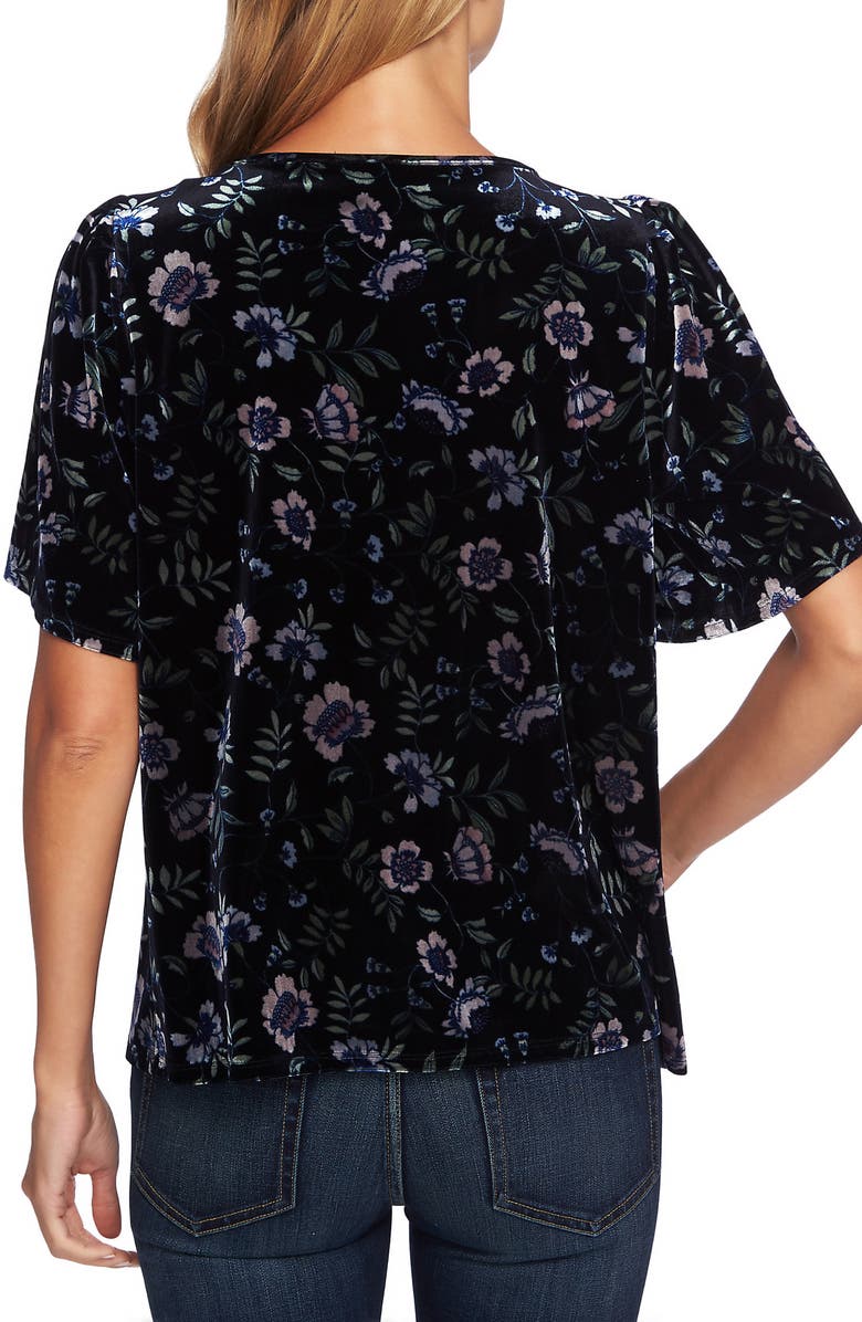 CeCe Bloomsbury Floral Velvet Top, Alternate, color,