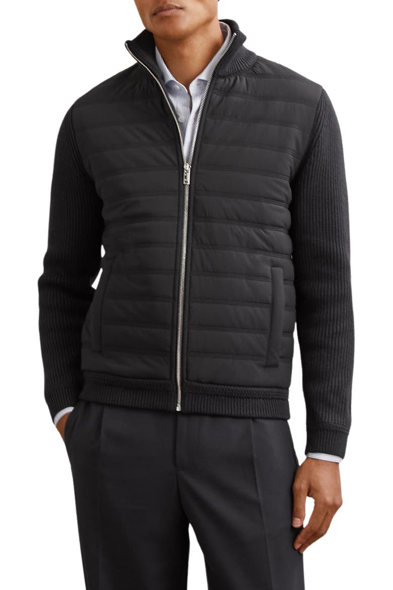 Townsend Hybrid Rib & Quilted Jacket, Main, color, NAVY