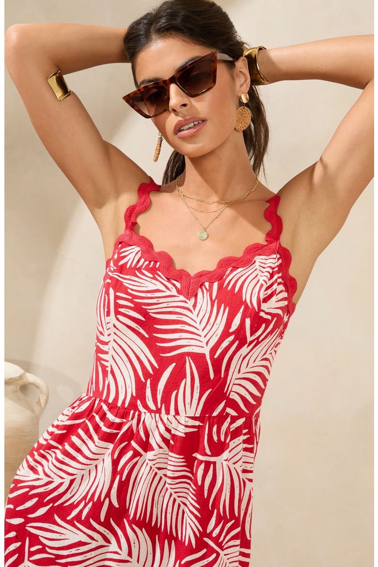 Palm Print Tiered Maxi Sundress, Alternate, color, RED