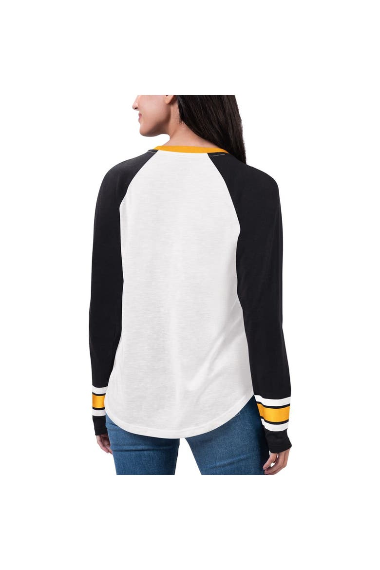 Women's G-III 4Her by Carl Banks White/Black Pittsburgh Steelers Top Team Raglan V-Neck Long Sleeve T-Shirt, Alternate, color, White
