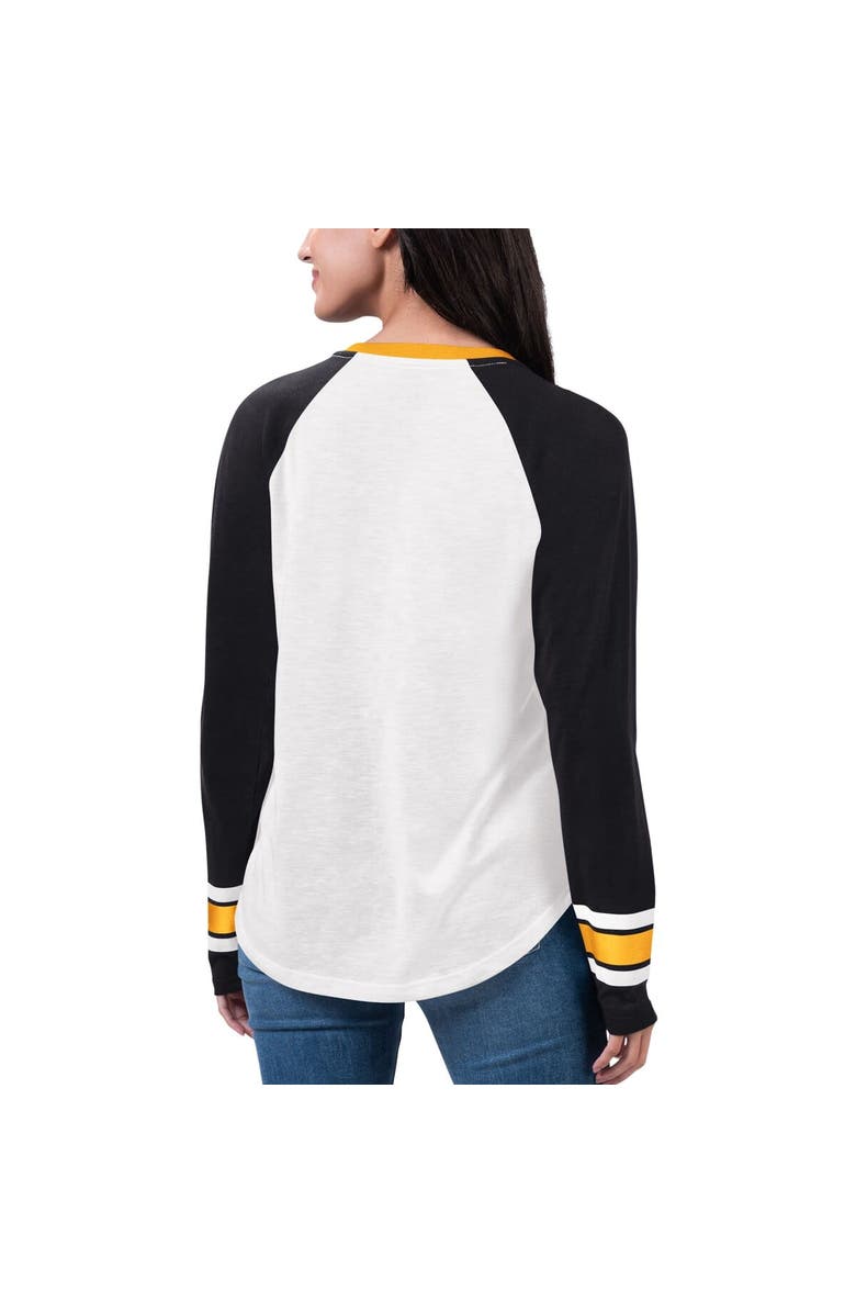 G-III 4HER BY CARL BANKS Women's G-III 4Her by Carl Banks White/Black Pittsburgh Steelers Top Team Raglan V-Neck Long Sleeve T-Shirt, Alternate, color, 