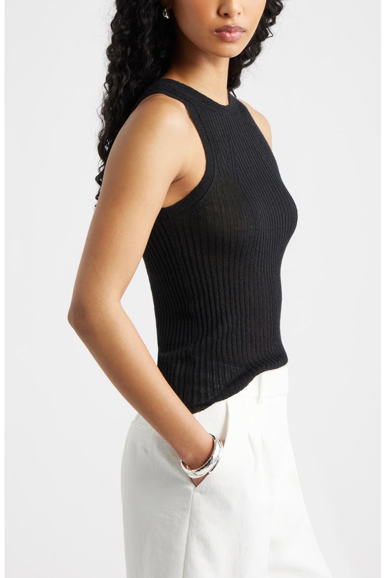 Linen Blend Sweater Tank, Alternate, color, BLACK