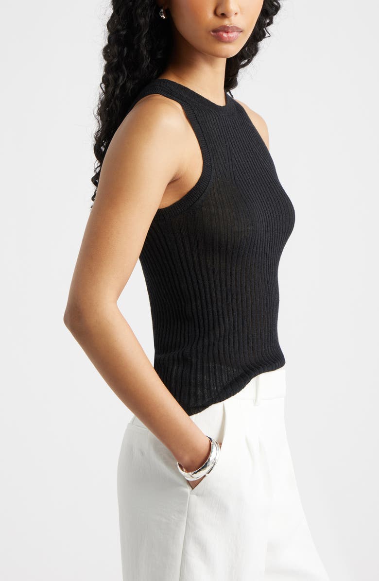 Open Edit Linen Blend Sweater Tank, Alternate, color, Black