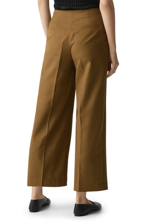 Theory City Pleated High Waist Wide Leg Pants In Brown