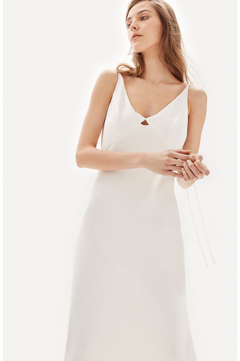 Bride V-Neck Satin Sheath Gown, Alternate, color, IVORY