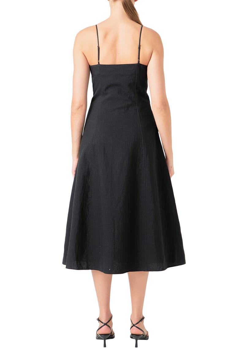 Cotton & Linen Blend Midi Dress, Alternate, color, BLACK