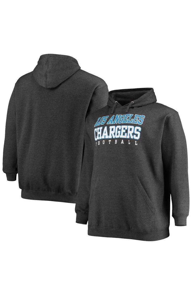 FANATICS Men's Fanatics Branded Heathered Charcoal Los Angeles Chargers Big & Tall Practice Pullover Hoodie, Alternate, color,