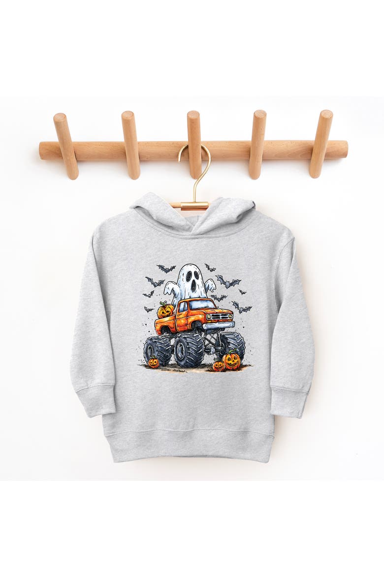 Monster Truck Ghost Toddler Hoodie, Alternate, color, Heather Grey