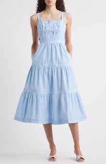 Eliza J Square Neck Basketweave Bodice Midi Dress