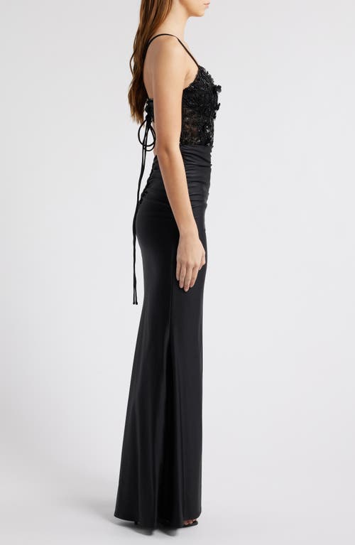 City Studio Beaded Bodice Front Slit Gown In Black