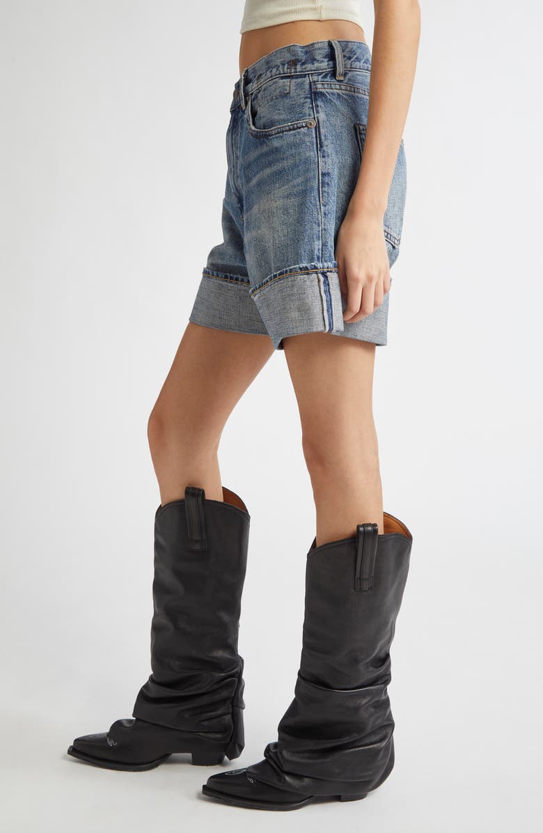 R13 Nina Cuffed Denim Shorts, Alternate, color, Barter Indigo