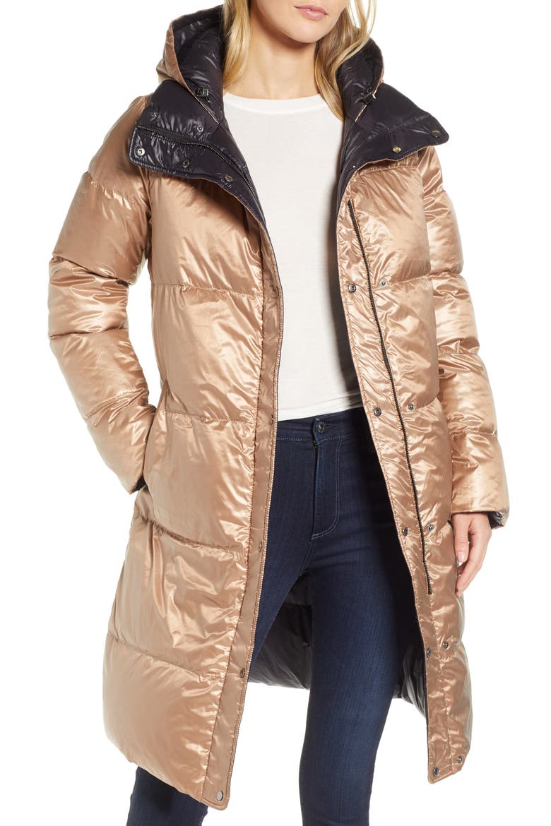 Reversible Puffer Jacket, Alternate, color, BLACK TO PEACH GLOW