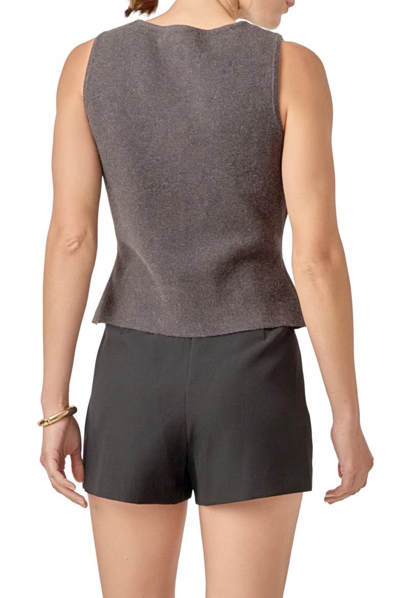 Rhinestone Bow V-Neck Knit Vest, Alternate, color, CHARCOAL