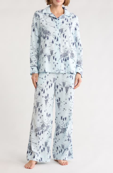 Dreamy Tree Print Flannel Long Sleeve Pajamas