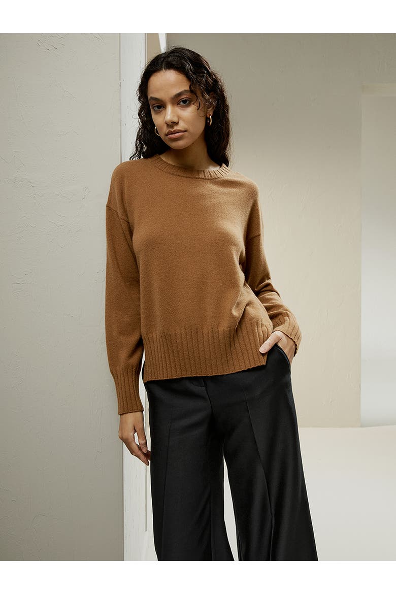 Women's Crew Neck Cashmere Sweater, Alternate, color, Brown