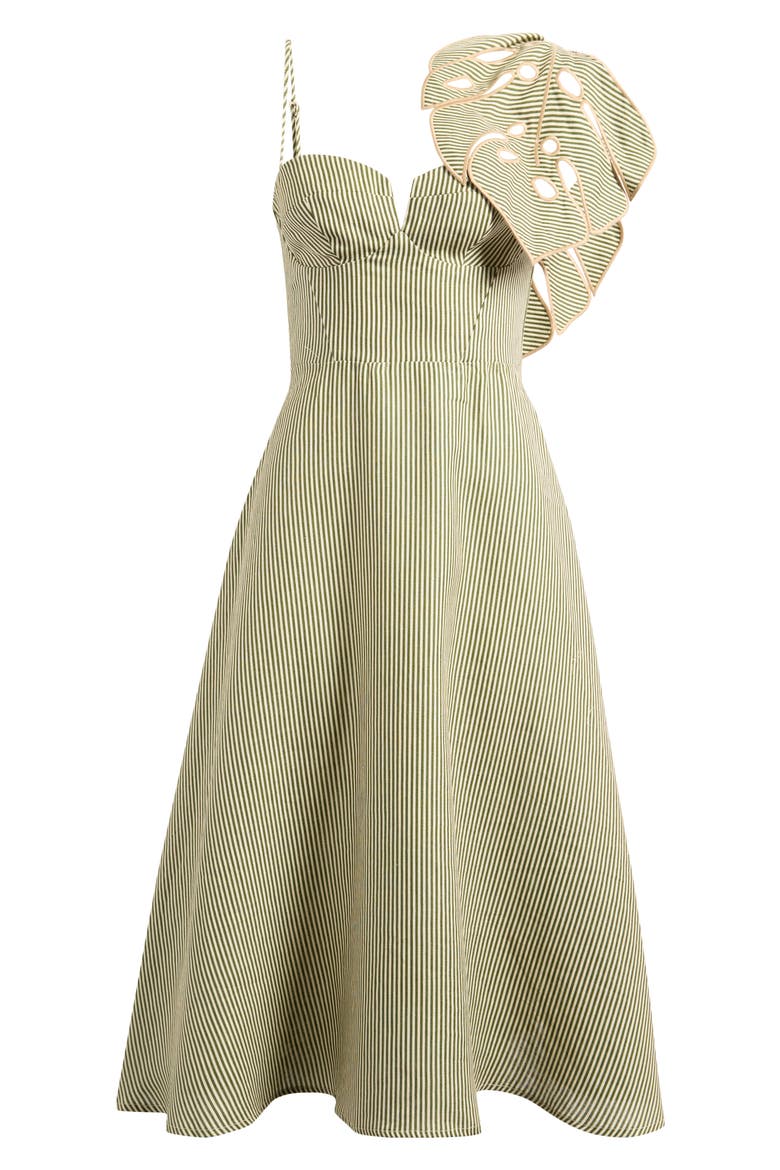Stripe Monstera Leaf Sleeveless Linen Midi Dress, Alternate, color, GREEN
