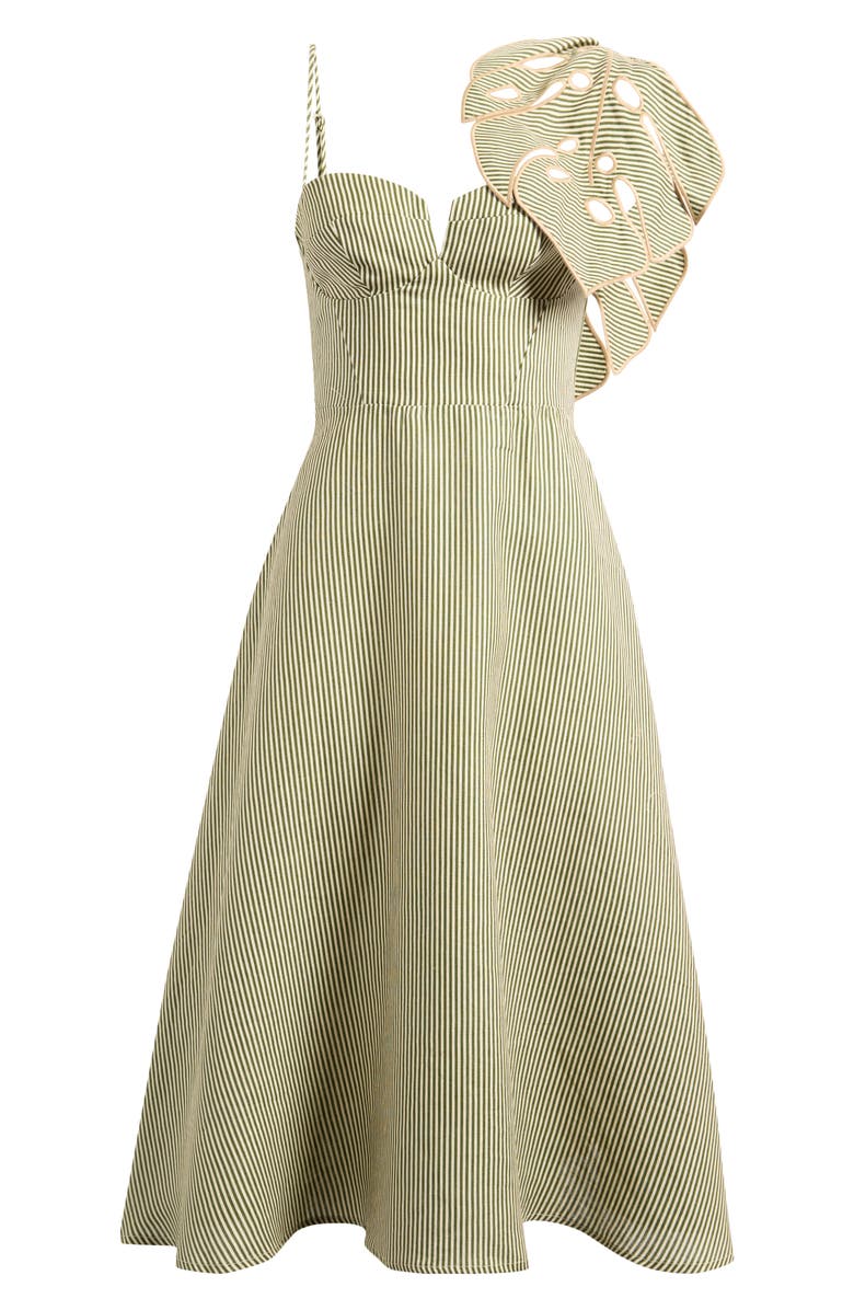 FARM Rio Stripe Monstera Leaf Sleeveless Linen Midi Dress, Main, color, Green
