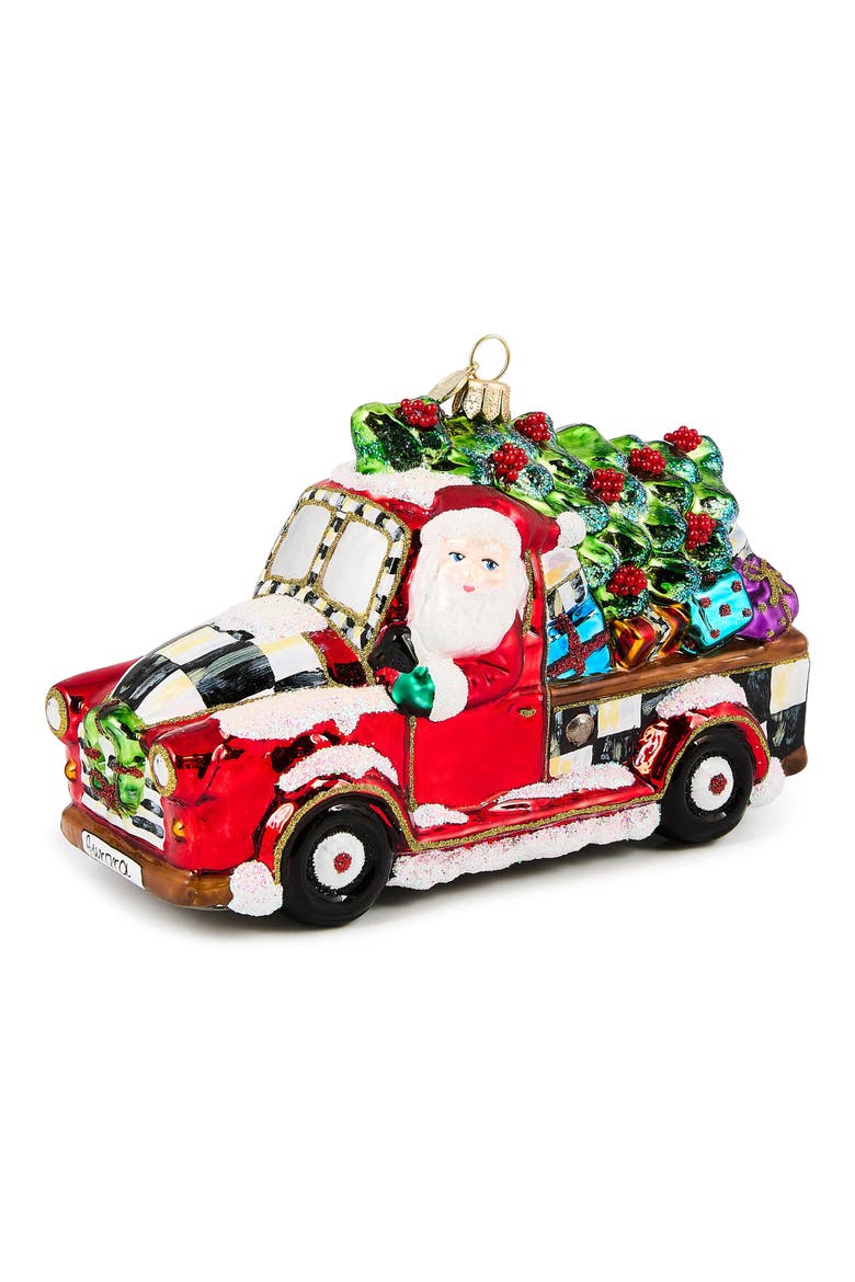 Santa Hitting the Road Glass Ornament, Main, color, RED
