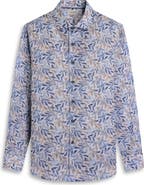 Bugatchi Julian Shaped Fit Leaf Print Cotton & Linen Button-Up Shirt