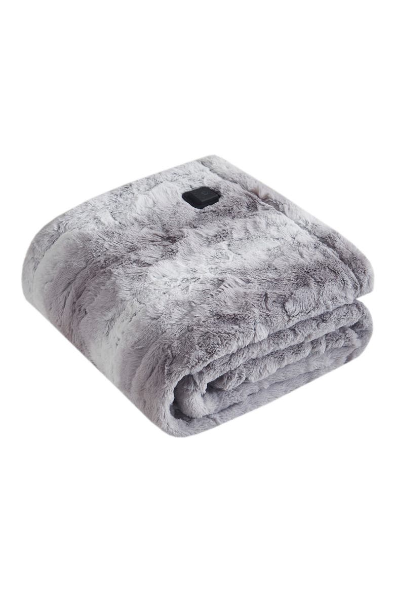 Zuri Heated Faux Fur Throw Blanket, Main, color, GREY