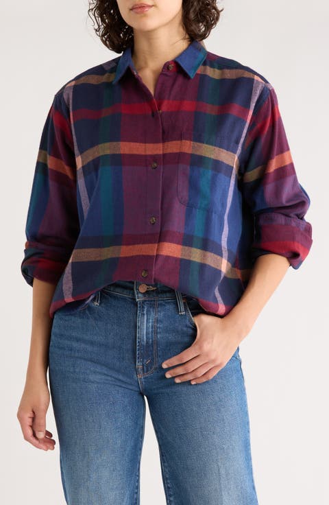 Jane Plaid Relaxed Fit Organic Cotton Plaid Button-Up Shirt