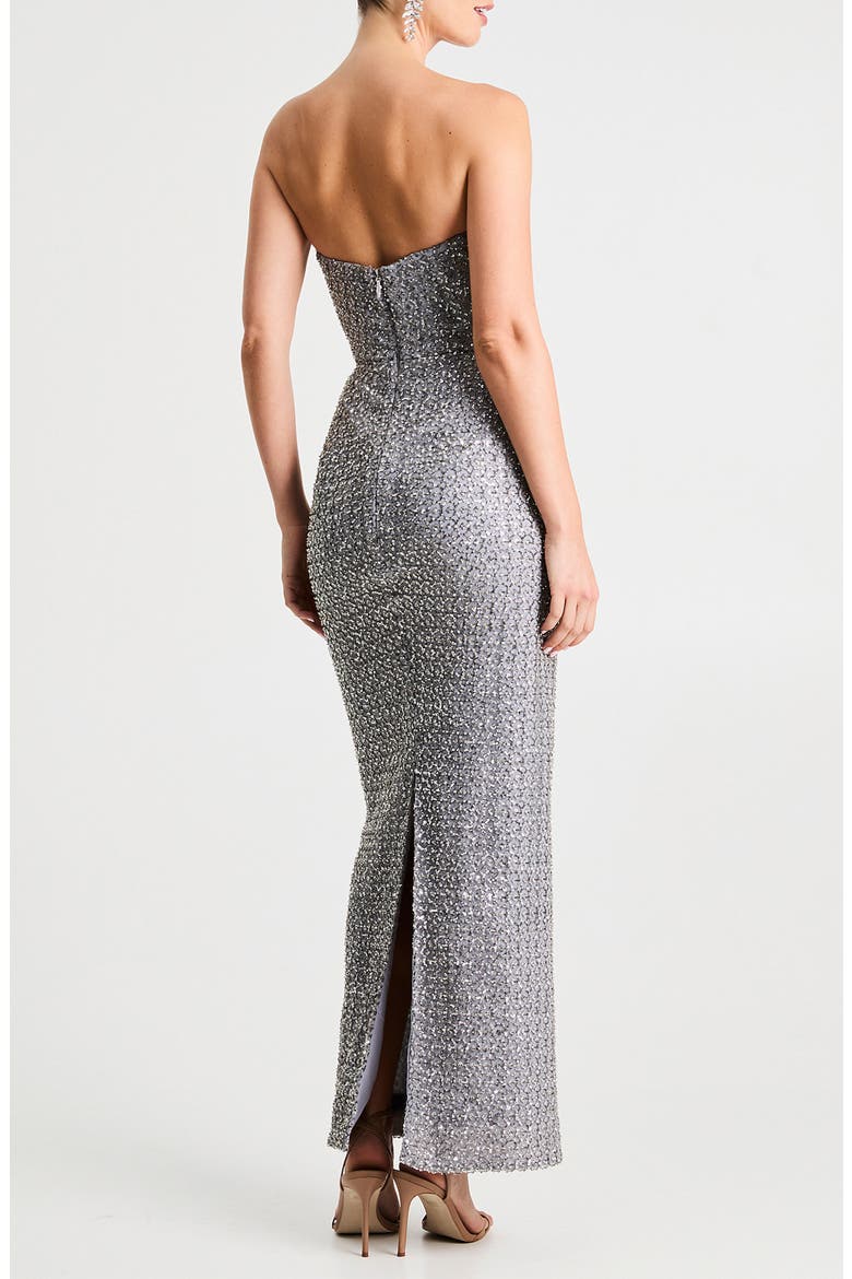 Silvia Floral Sequin Strapless Cocktail Dress, Alternate, color, PLATINUM