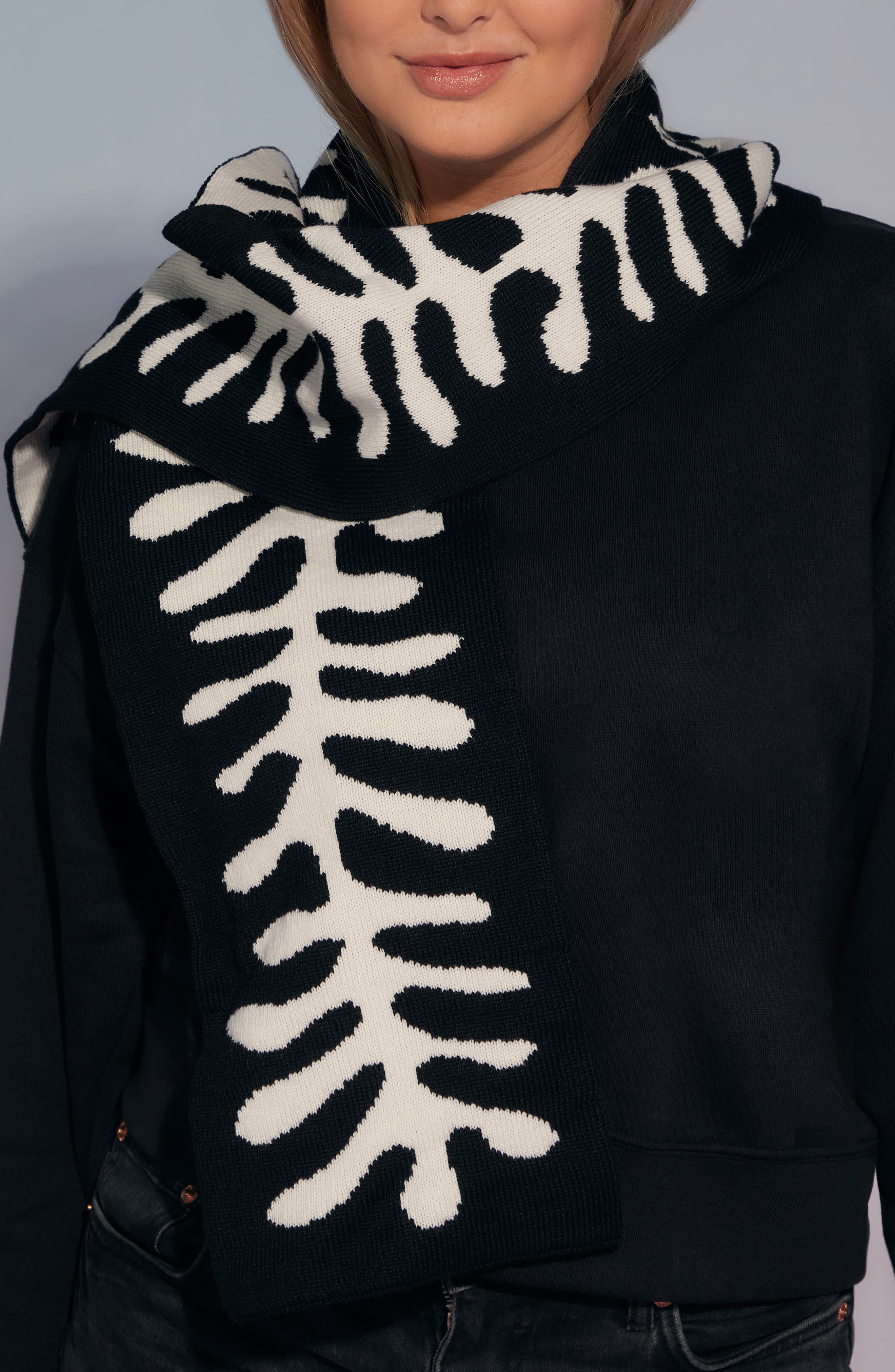 INGMARSON Organic Shape Wool & Cashmere Scarf in Black Multi 