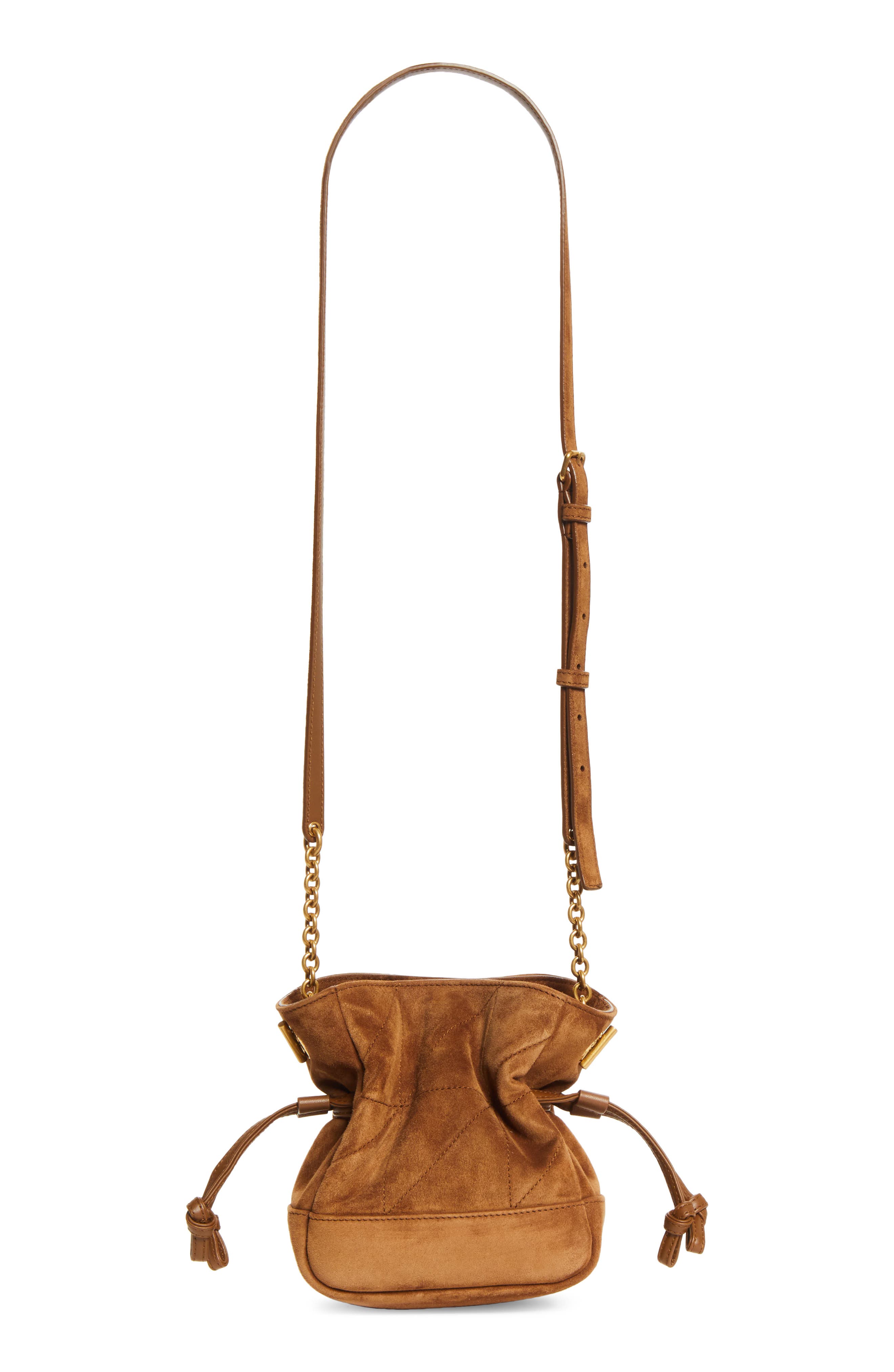 Saint Laurent Mini Jamie Suede Shoulder Bag, Alternate, color, Caramel Cognac