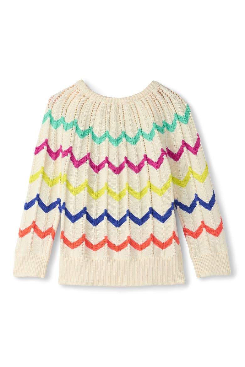 Kids' Chevron Pointelle Cotton Crewneck Sweater, Alternate, color, CREAM