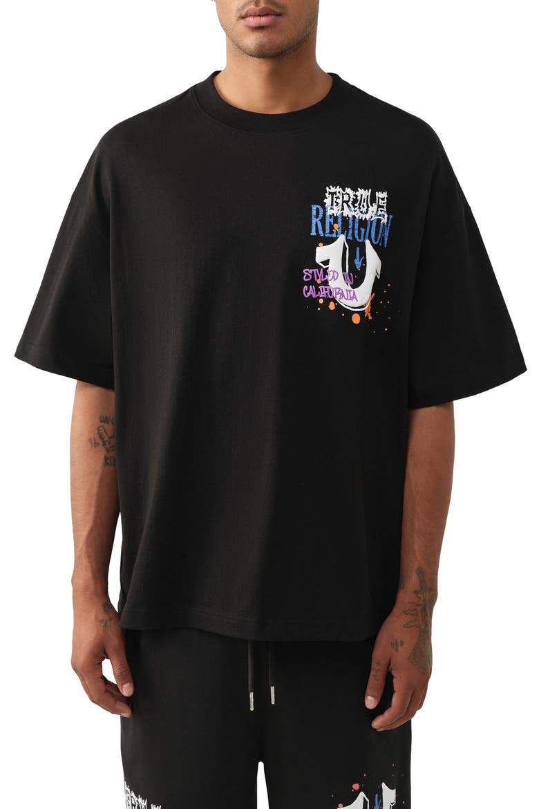 Concert Buddha Oversized Cotton Graphic T-Shirt, Main, color, JET BLACK