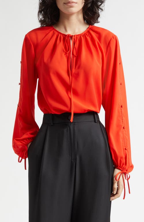 Toccin Oletta Button Long Sleeve Tie Cuff Top in Tomato at Nordstrom, Size Medium