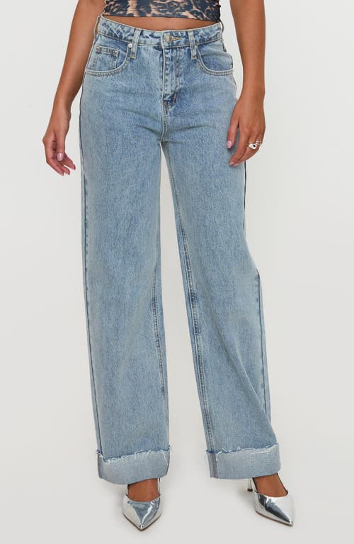 Princess Polly Ollie Cuffed Raw Hem Straight Leg Jeans In Blue