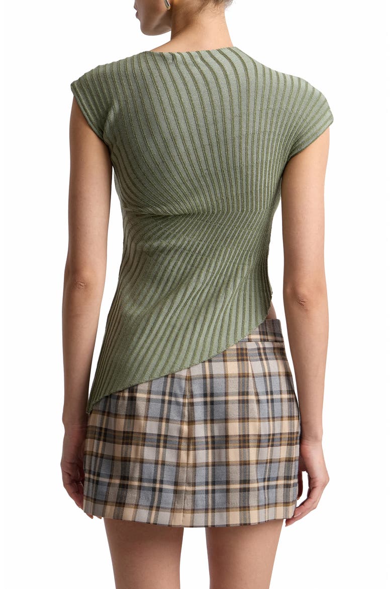 Radial Rib Asymmetric Mock Neck Top, Alternate, color, OLIVE MULTI