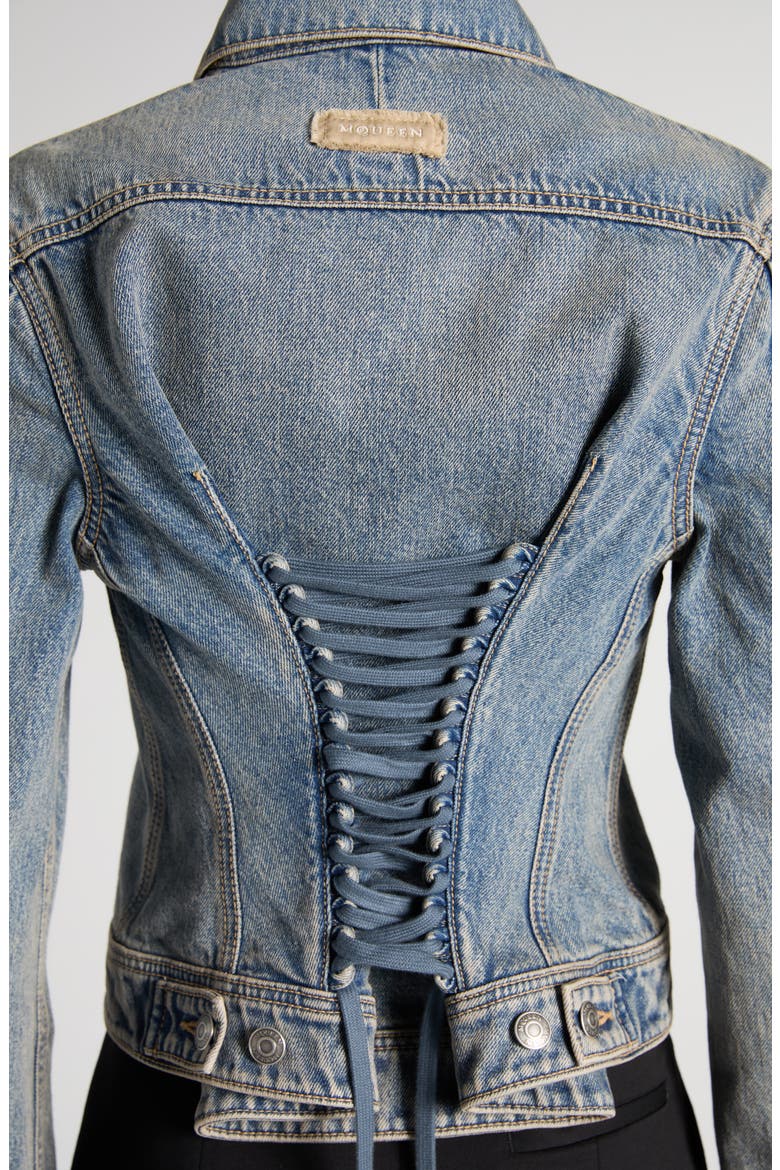 Corset Laced Denim Jacket, Alternate, color, BLUE MIDWASH