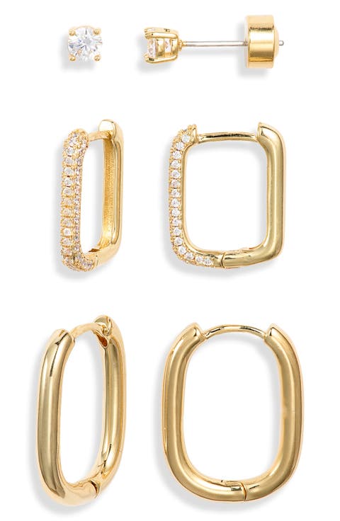 Set of 3 Studs & Square Pavé Hoop Earring Set
